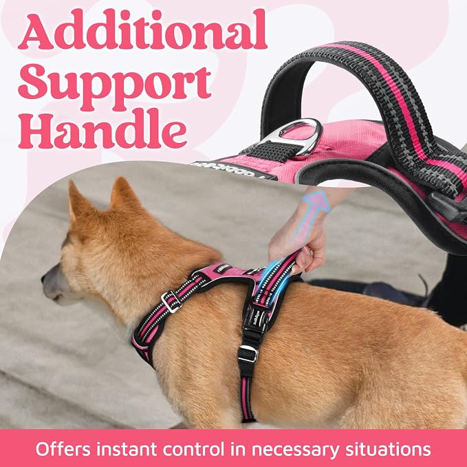 rabbitgoo Dog Harness Medium Sized, No Pull 3 Buckles Easy On & Off | Soft Padded, Walking with Control Handle, Adjustable and Reflective, Pink, Medium - Image 4