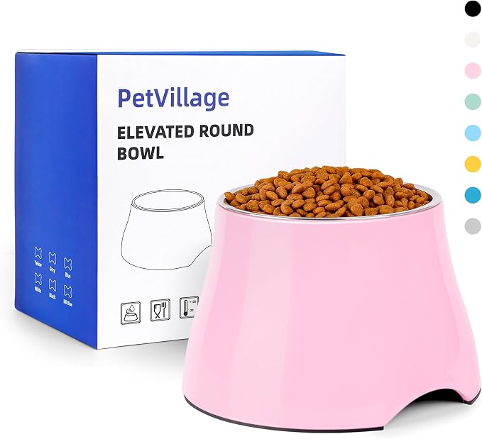 Dog Bowls,Cone Friendly Non Slip Single Dog Bowl with Stainless Steel Inner, Raised Bowls for Small and Medium Dogs Spaniel Dogs Long Ear, High Capacity, L/3 Cups Pink by Petvillage