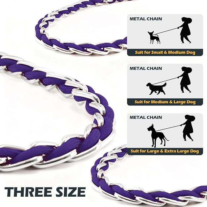 S-ETOVUS-Chain Dog Leash, Bite-Proof Metal Leash, with Padded Handle | Three Sizes 7.25FT/5.2FT/4FT, Woven From Nylon Rope And Chain, Durable And Bite-Resistant, Comfortable With Padded Handles. - Image 8