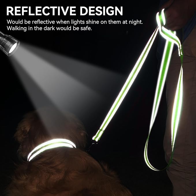 Joytale Reflective Dog Leash for Medium & Large Dogs, 6 FT x 1", Green | Heavy Duty Nylon Webbing, Padded Handle for Comfort, Visible at Night, for Walking & Training - Image 4