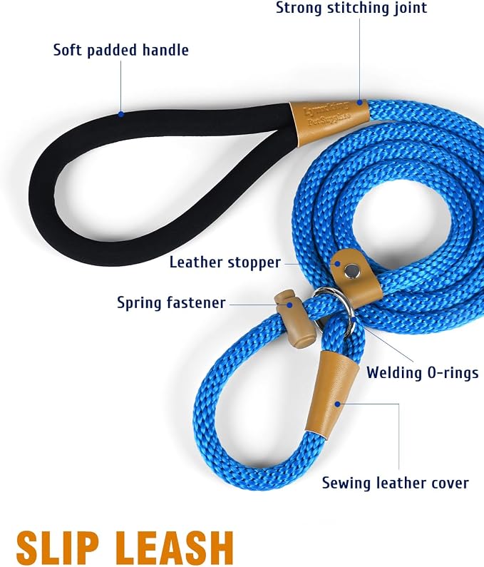 Dog Leash Slip Lead Braided Rope Pet Training Loop Leashes 5ft 6ft 8ft | Lynxking Strong Heavy Duty 1/2" 3/8", Durable Padded Handle No Pull Basic Training Nylon Lead,Small Medium Large Dogs Puppy - Image 6