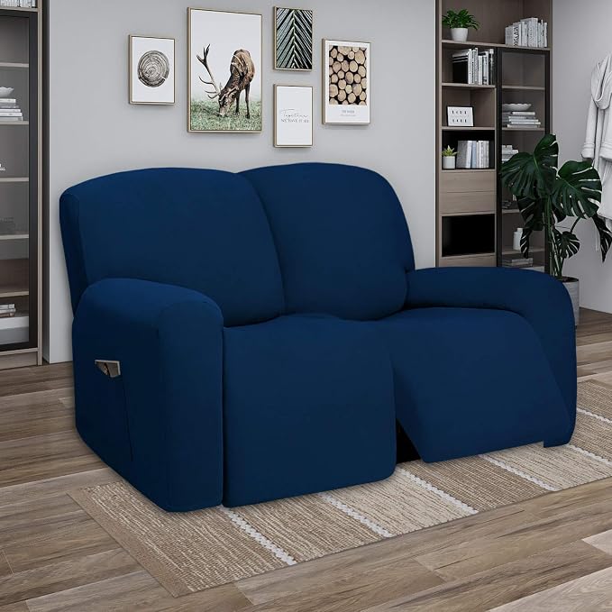 PureFit Super Stretch Loveseat Recliner Sofa Couch Cover with Pocket | 2 Seats Non Slip Soft Sofa Slipcover, Washable Reclining Furniture Protector for Kids, Pets (Recliner Loveseat, Navy) - Image 2