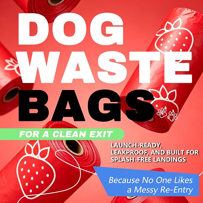 Strawberry Scented Dog Poop Bags - 8 Rolls 120 counts Leak Proof | Extra Large 13x9 Inch Red Dog poop bags rolls with Dispensers, Fragrance Bags for Dogs Walking and Cat Litter - Image 6