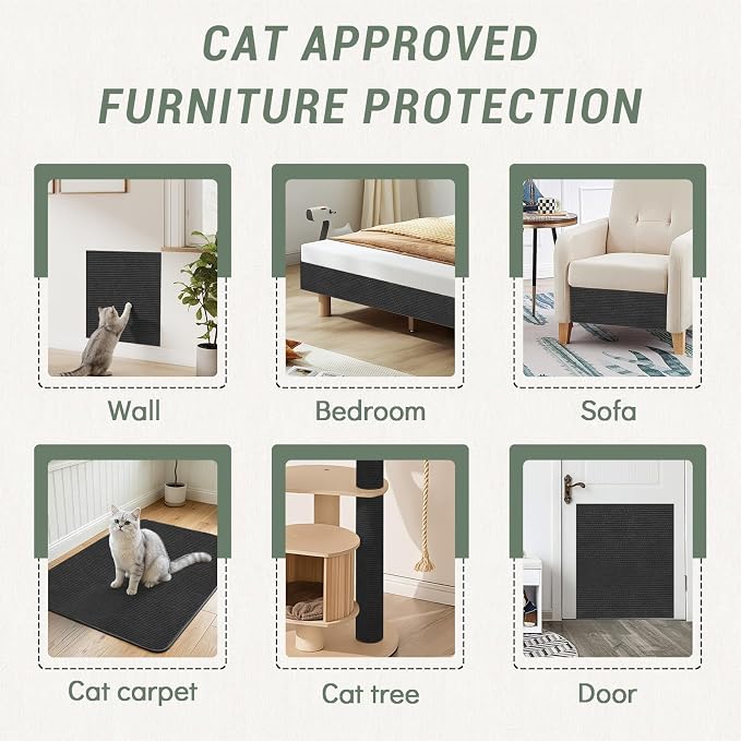 Couch Wall Corner Protector for Cat, Anti Scratch Furniture Protector | 78.7x15.8In Trimmable Cat Climbing Scratcher Pad Mat, Thickened Shield Carpet for DIY Tree Shelf Board, Door Guard (Black) - Image 7