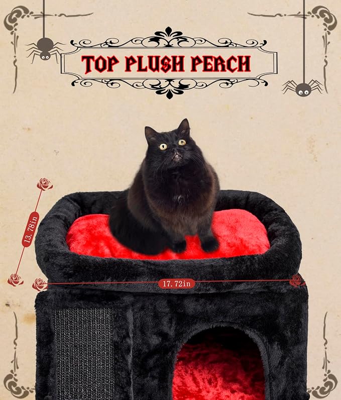 SYANDLVY Gothic Cat Tree with Coffin Bed for Indoor Cats, Cat Tower with Scratching Post, Modern Activity House for Large Cats, Condo with Board, Kittens Cave - Image 6