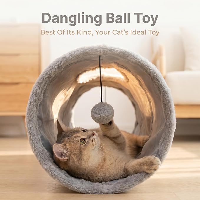 Cat Tunnel, 20" Cat Tube with Play Ball | Long Plush Indoor Cat Toys for Cat, Puppy, Kitty, Kitten, Rabbit (Small) - Image 3