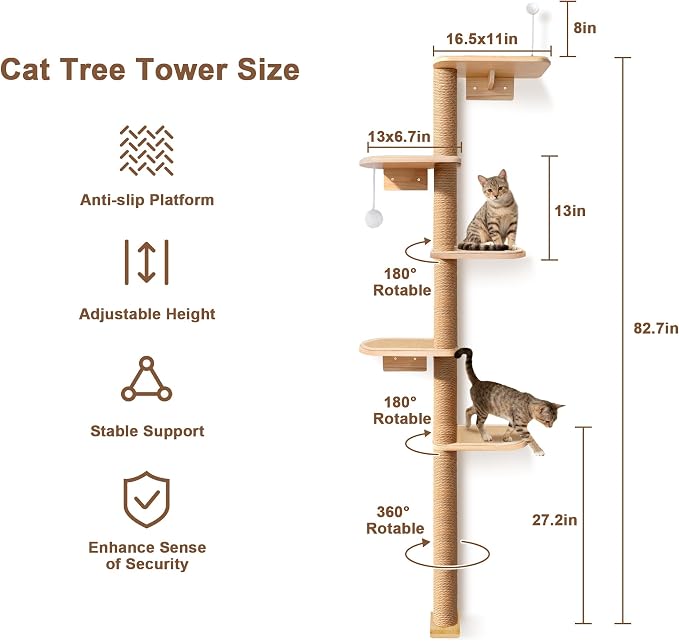 Wild Simulation Cat Tree for Kittens, 5-Level Floor to Ceiling Cat Wall Shelves with Sisal Mat Platforms, Suit for Kitten cat - Image 5