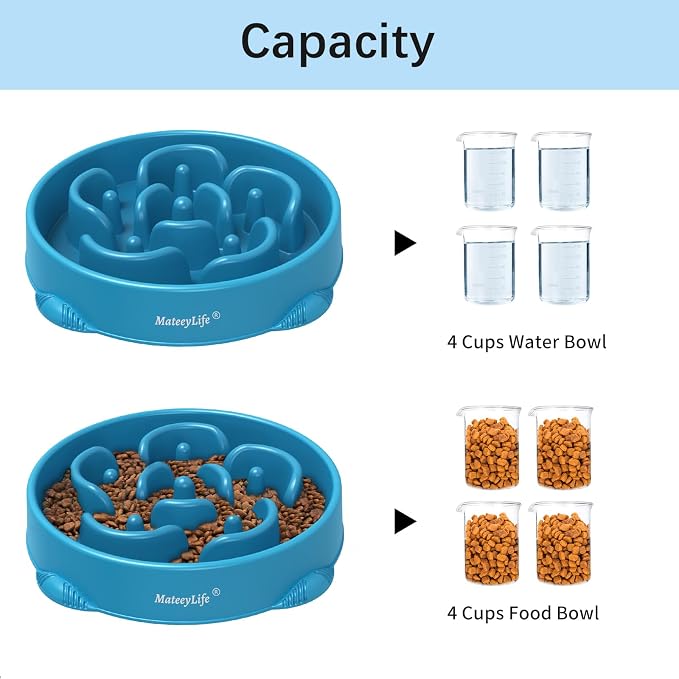 MateeyLife 1-Pack Slow Feeder Dog Bowls, 4 Cups, Dog Puzzle Feeder Bowl | Food-contact safe, dishwasher safe, non-slip base, maze design, for fast eaters, for dogs and cats, daily mealtimes - Image 5