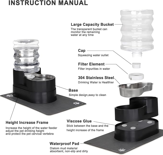 RIZZARI 5L Automatic Cat Water Dispenser: Elevated Filtered Cat Bowl | Durable Construction/Stable Base/Gravity Water Flow/Odor Reduction Filter/Elevated Drinking Position/Ideal for Indoor Spaces - Image 3