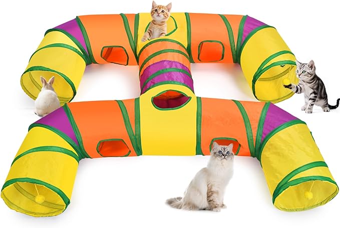 Petizer H-4-Way Collapsible Cat Tunnels for Kittens Indoor Entertainment, Washable Cute Cat Tube Toys with Interactive Playing Balls,Tear-Resistant Pet Tube, Cats, Kitten, Kitty, Puppy, Rabbit by PETIZER