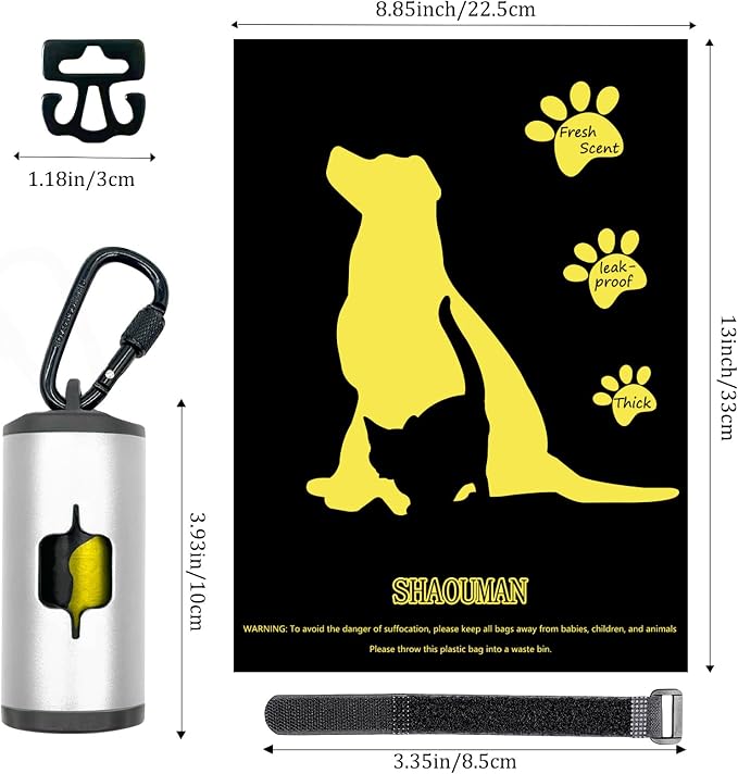 Metal Dog Poop Bag Holder 2-Pack w/Leash Clip|Durable Scratch-Resistant Aluminum|30 Bags+6 Accessories（Silver） - Image 4