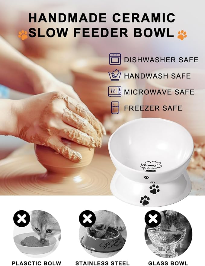 Y YHY Large Raised Cat Food Bowl, 7 Inch Tilted Elevated Bowl, Ceramic Pet Food Bowl for Adult Cats and Medium Dogs, Anti Vomiting, Protects Pet's Spine, Dishwasher Safe - Image 6