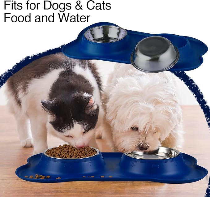 Dog Bowls 2 Stainless Steel Bowl for Pet Water and Food Feeder with Non Spill Skid Resistant Silicone Mat for Pets Puppy Small Medium Cats Dogs - Image 6