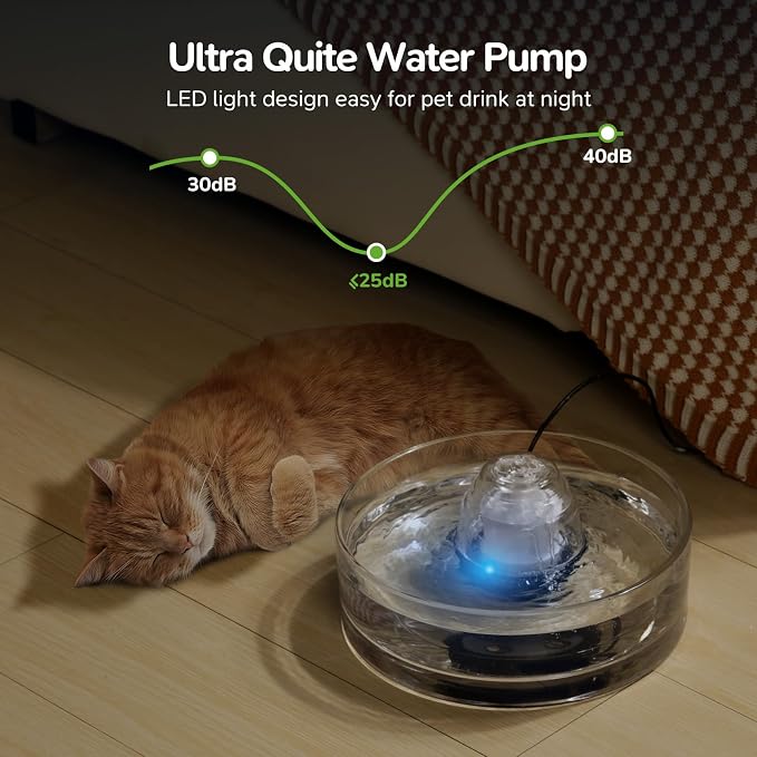 2.7L Glass Pet Fountain –Transparent Glass Cat Water Fountain & Little Dog Drinking Bowl– Automatic Cat Water Dispenser - Image 5
