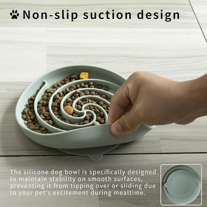 Bifeaw Slow Feeder Dog Bowls, Dishwasher Microwave Safe Silicone Puppy Puzzle Bowl with Non-Slip Design for Eating (Grey Green) - Image 2