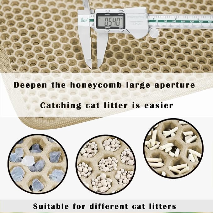 HCY&WLD Cat Litter Mat, Honeycomb Double Layer Litter Trapping Mat | Safe Materials, Soft on Paws, Waterproof Urine Proof Non-Slip, Protects Floors, Less Waste, Easy to Clean, Beige, 35" x 24" - Image 4