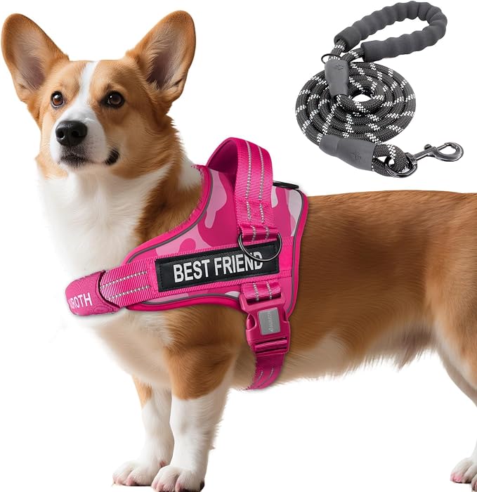 AUROTH Dog Harness and Leash Set for Medium Sized Dog, No Pull Dog Vest | with 5.25FT Dog Leash, Breathable Soft Padded, No choke, Reflective Tactical, Easy to Put on & Take Off - Pink Camo Medium - Image 9