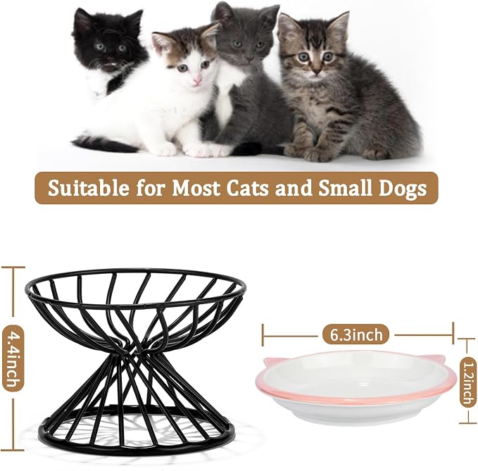 Elevated Cat Bowls,6.3" Wide Raised Ceramic Cat Food Bowl with Anti-Slip Metal Stand for Indoor Cats,Whisker Friendly,Protect Pet's Spine Pet Food Dishes for Flat Faced Cats and Kitten (Pink) - Image 6