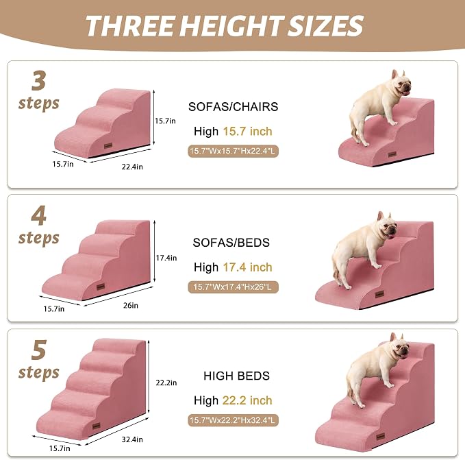 Dog Stairs for Small Dogs, 3-Step Pink Pet Ramp for Couch, Cats & Puppies | Aodisman Elegant Pink Pet Stairs Designed for Small Dogs and Cats, Providing Easy Access with Comfort and Style, 15.7" H - Image 6