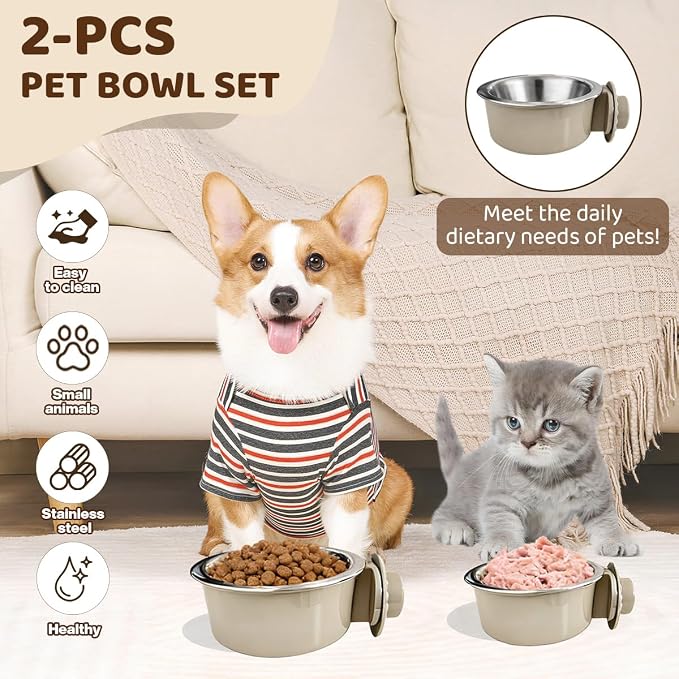 2Pcs Pets Lightweight Stainless Steel Bowl,Removable Stainless Steel Pet Hanging Food Water Feeder Bowl for Puppy Dog Cat Rabbit Ferret Bird Gunea Pigs (Gray-Large) - Image 6