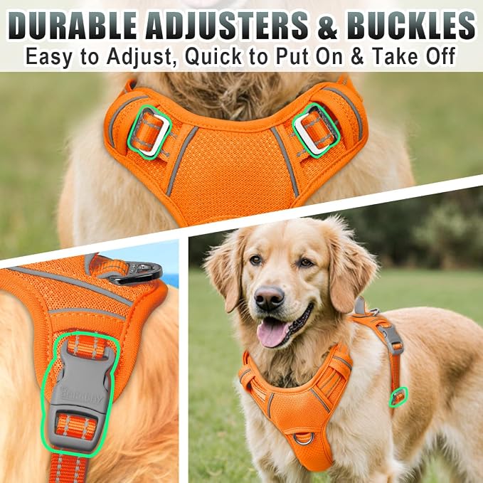 BARKBAY No Pull Dog Harness Large Reflective Dog Harness with Front Clip and Easy Control Handle for Walking Training Running with ID tag Pocket(Orange,XL) - Image 8