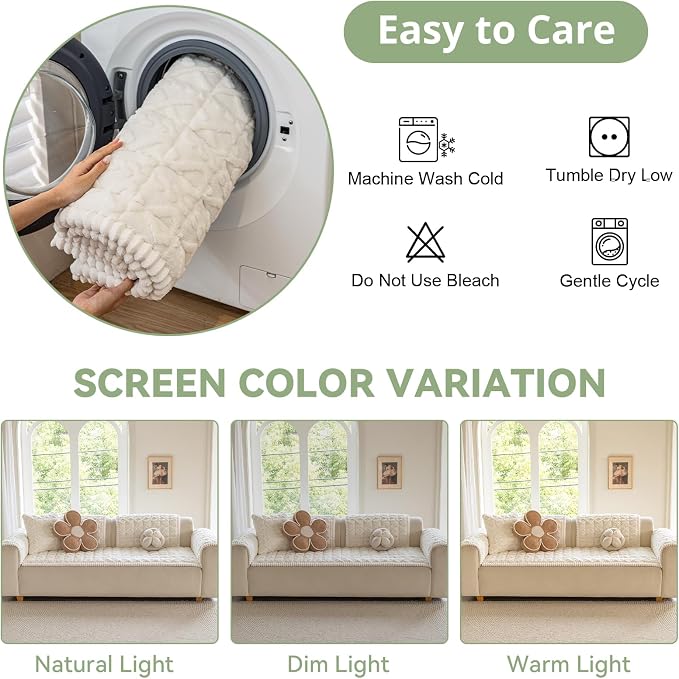 OstepDecor Couch Cover for Dogs, Washable Non Slip Sofa Cover for Pets | Soft Couch Covers for Sofa, Loveseat and Sectional, Furniture Protector Against Pet Hair & Dirt (20" x 24", Cream) - Image 9