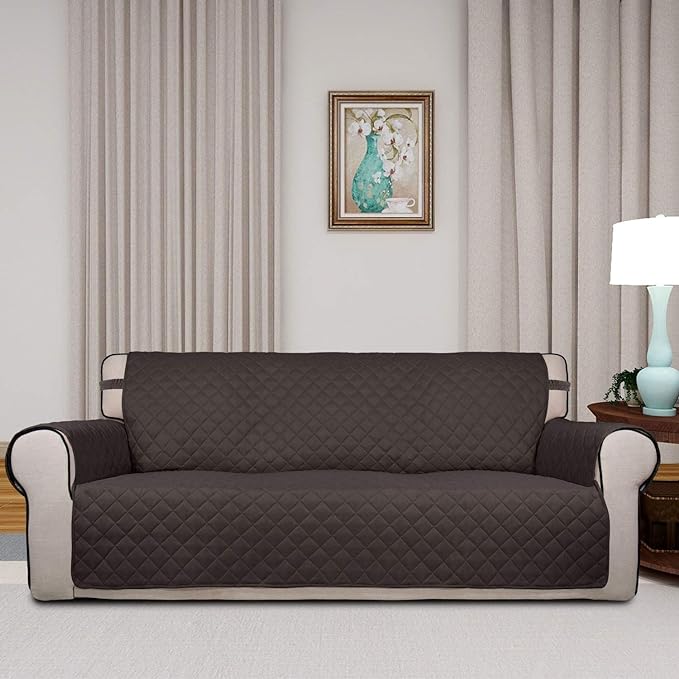 PureFit Reversible Quilted Sofa Cover Dog Couch Covers for Sofa, 66 in | Chocolate/Beige, Water Resistant Couch Protector, Washable Pet Couch Cover with Non Slip and Elastic Straps For Kids - Image 2