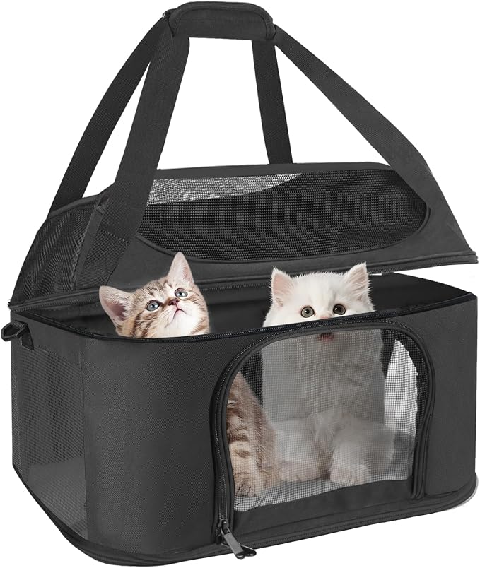 Soft Cat Carrier Up to 20 Lbs, Washable Pet Travel Bag for Kitten Puppy | Breathable Mesh, Medium to Big Pets Small Dog,Soft-sided Cloth Animal Crate for Car Travel Carrying, Safe for Vet Visit,Black by Alwaysstandbehindyou
