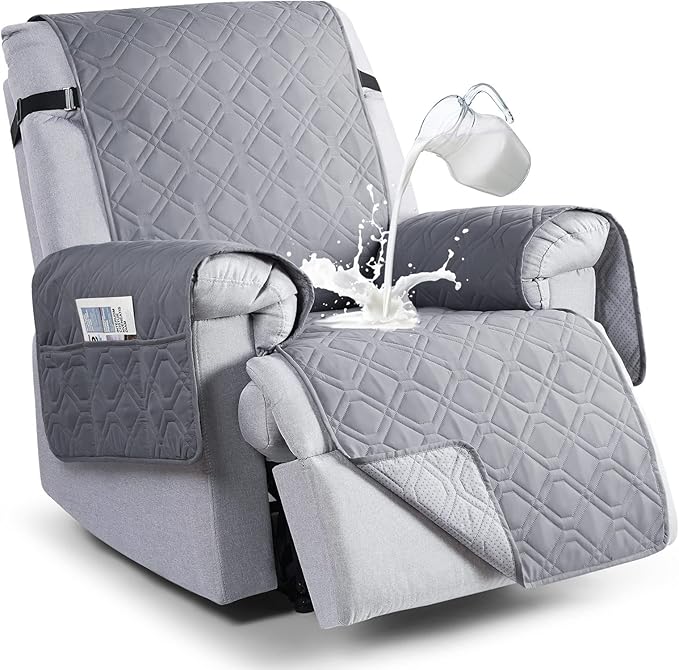 VANSOFY 100% Waterproof Recliner Chair Covers Washable, Light Gray, 25" | Non-Slip, Slipcover with Pocket, Furniture Protector, Elastic Straps, Chair Cover for Pets, Dogs by VANSOFYFURNITURECOVERS