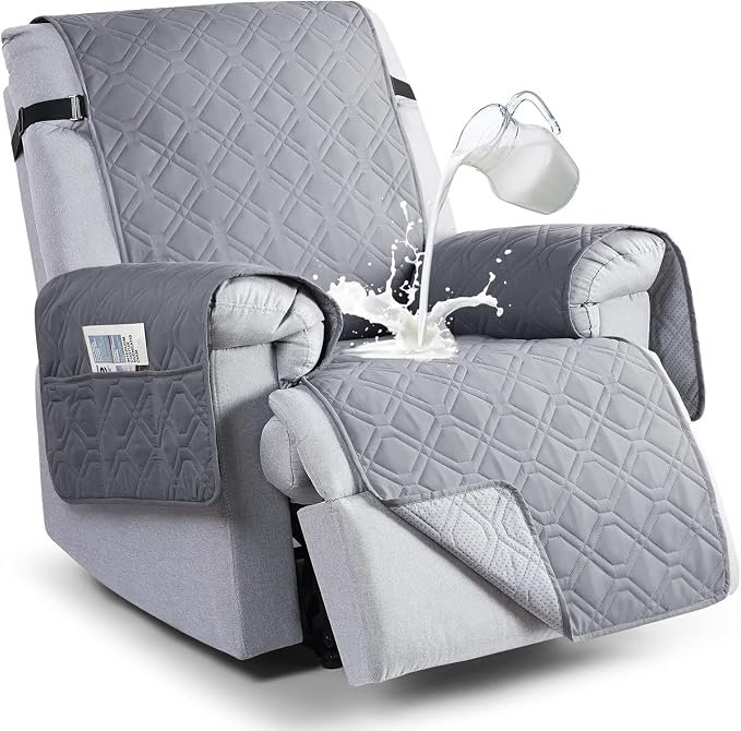 VANSOFY 100% Waterproof Recliner Chair Covers Washable, Light Gray, 30" | Non-Slip, Slipcover with Pocket, Furniture Protector, Elastic Straps, Chair Cover for Pets, Dogs by VANSOFYFURNITURECOVERS