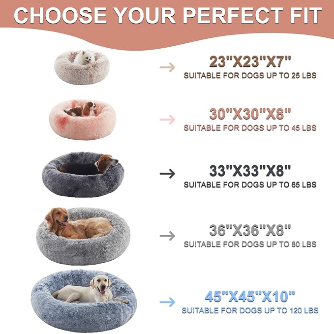 36 inches Faux Fur Fluffy Donut Dog Bed for Large Dogs,Dark Blue | Calming Plush Round Pet Bed with Removable & Washable Cover,Fits up to 80 lbs Pets - Image 7