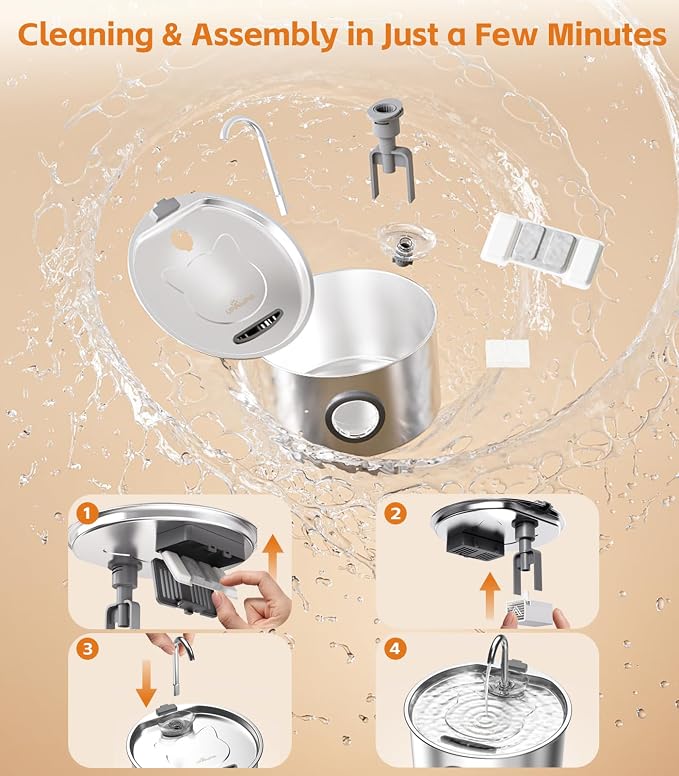 3.2L Cat Water Fountain Stainless Steel with 13 Filters Automatic Pet Water Fountain for Cats/Dogs Indoor Ultra Quiet Metal Cat Fountains for Drinking Kitty Watering Supplies for Animals - Image 9