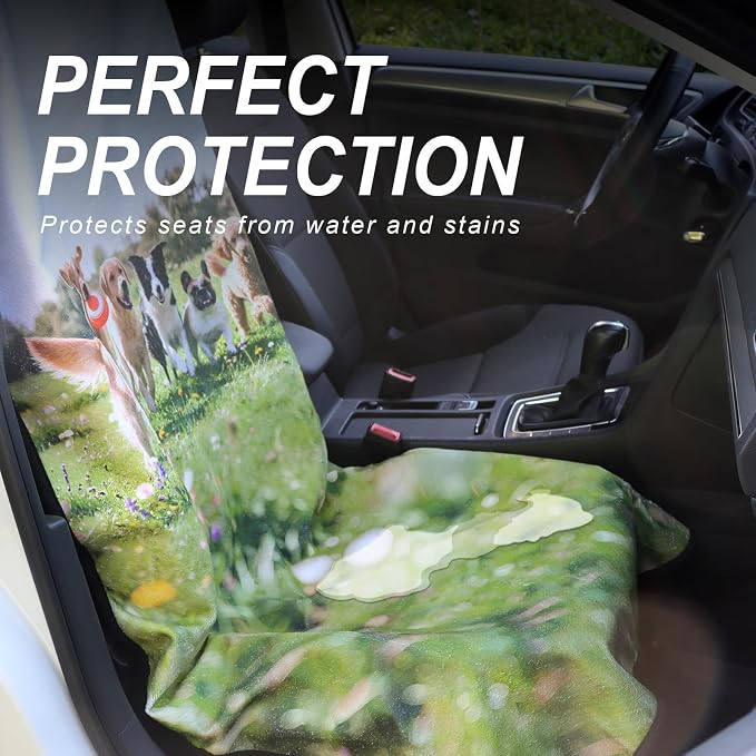 Car Seat Cover Protector Front Seats,for Gym Workout,Running,Swimming,Beach and Hiking,Waterproof Sweat Towel Bucket Seat Covers for Cars SUV Trucks (Dog Print, 2Pcs) - Image 2