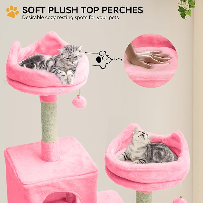 YITAHOME 75-Inch Tall Cat Tree Indoor | Multi-Level Cat Tower with Condos, Top Perches, Sisal Ramp, Scratching Posts & Cozy Basket Hammocks Pink - Image 5