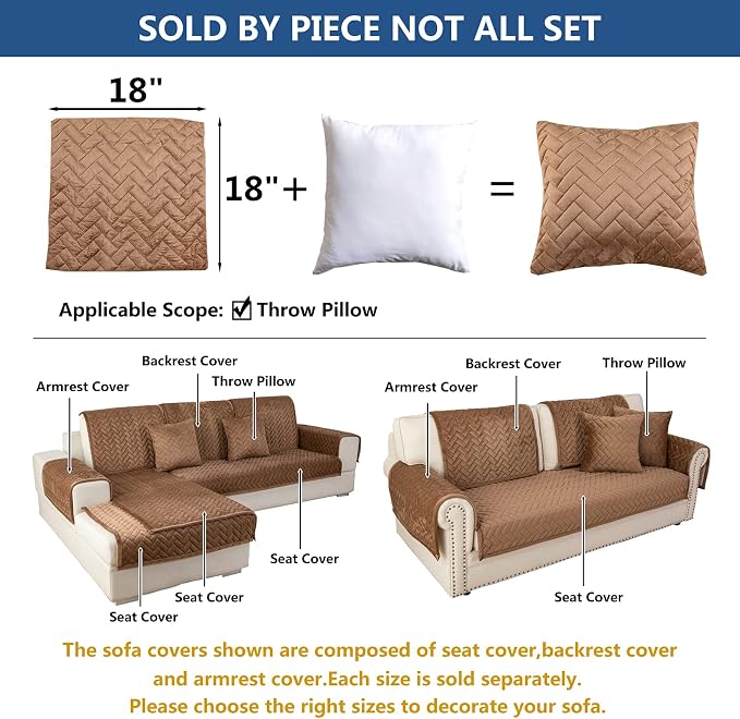 Eismodra Throw Pillows,Couch Cover,Sofa Cover,Sectional Couch Covers for 3 Cushion Couch,Sofa Slipcovers for Dogs Cats Pet Loveseat Recliner Leather L Shaped,Brown 18 x 18 Inches (Only 1 Piece) - Image 5