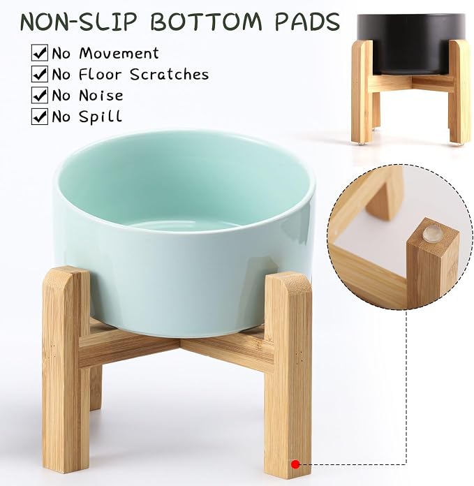 Petygooing Elevated/Raised Ceramic Dog Bowl for Small Breeds, Dog Food Water Dish with Stand,Pet Feeding Bowl with Anti Slip Rubber for Cats and Small Dogs Puppy 13.5 OZ (5.1In / 1.7 Cups) Blue Sky - Image 2