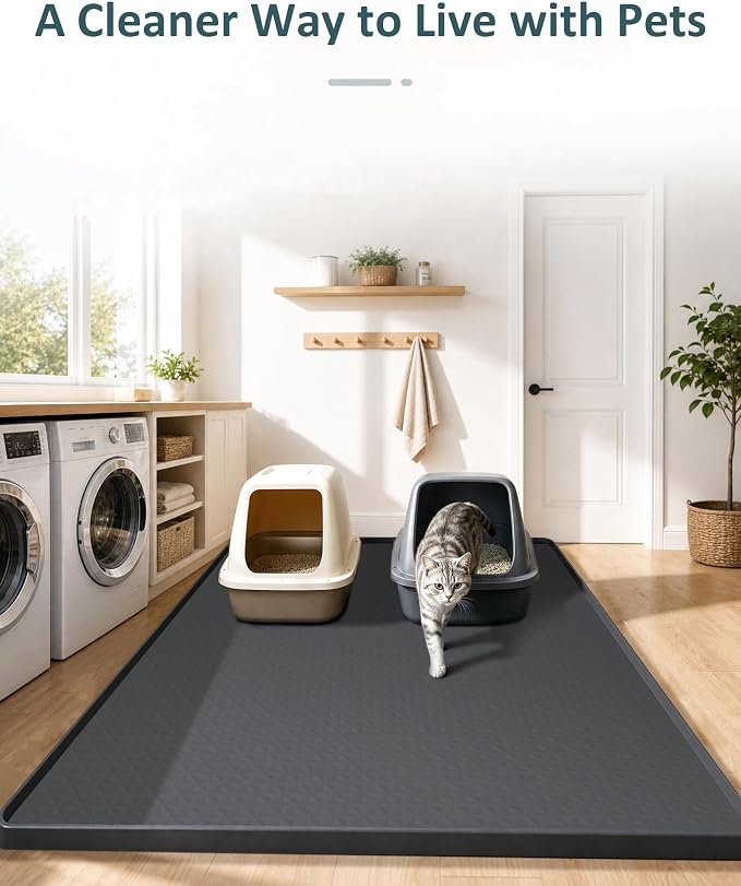 Extra Large Cat Litter Mat, Waterproof Litter Mat, 51.2 x 25.6 in | Silicone, Raised Edge Desgin, Waterproof, Traps Litter Water Dirt, Easy Clean Non Slip Floor Protector - Image 6