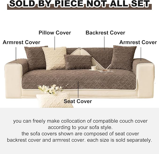 vctops Geometric Jacquard Plush Sofa Couch Covers Farmhouse Neutral Non Slip Sectional Couch Cover Soft Warm Sofa Slipcover for Dogs, Children, Pets Furniture Protector (Brown,28"x47") - Image 2
