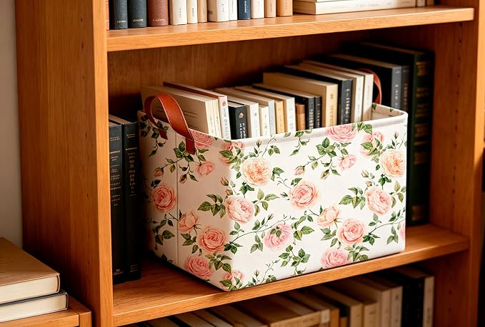 CLOCOR Rectangular Storage Basket Empty,Gift Basket,Waterproof Storage Bin with Handles,Room Decor(Watercolor Rose) - Image 4