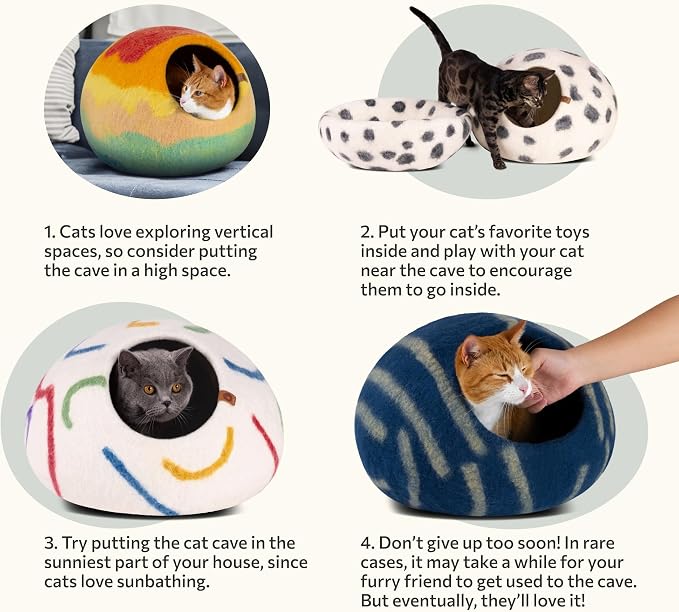 Cat Cave - Merino Wool Bed for Indoor Cats (Shining Tiger, Large) | Cat Bed Enclosure, Premium Felt, Handmade, Super Soft, Lightweight, Breathable, Adjustable Shape - Image 7