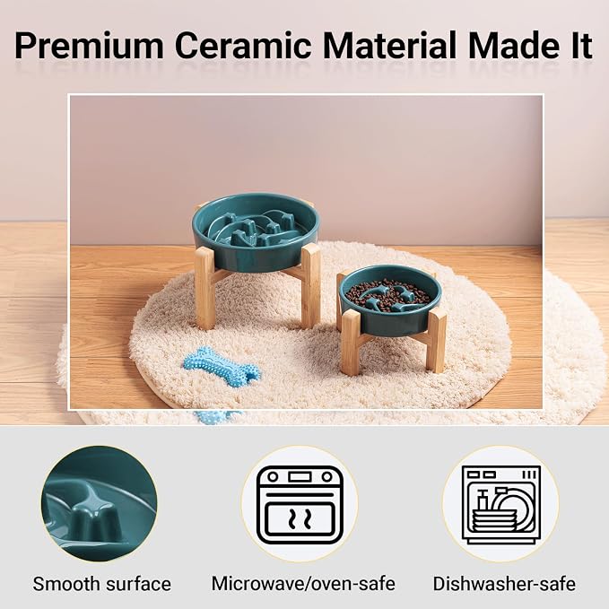 Ceramic Slow FeederDog Bowl for Medium Large Dogs,Heavy Weighted,Puzzle Eating Bowl Modern Maze (Stars Mark-Forest Green, 8.66in) - Image 4