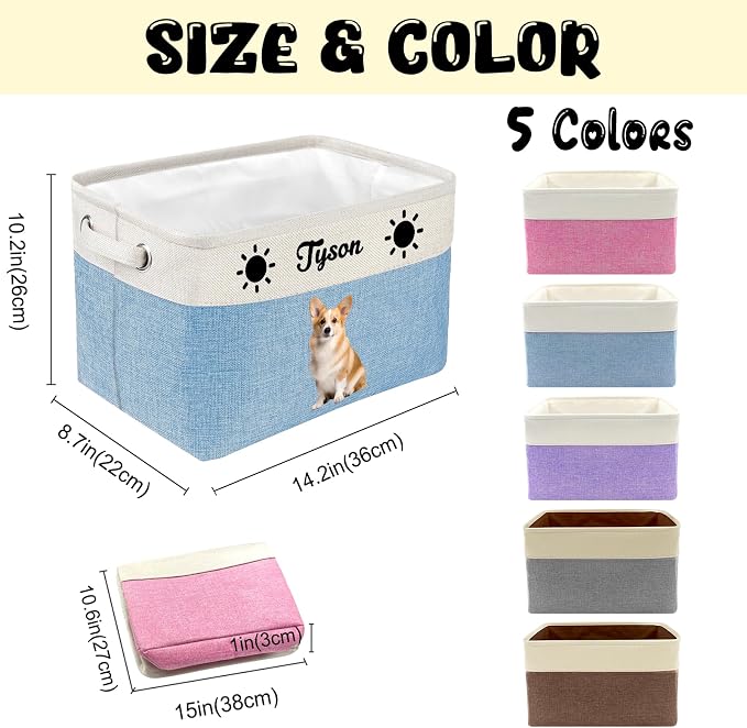 Customized Pet Toy Storage Basket - Personalized Dog & Cat Toy Organizer with Name, Foldable & Durable Fabric Bin for Pet Supplies, Organizer for Toys, Coats, Clothing, Blankets Brown - Image 2