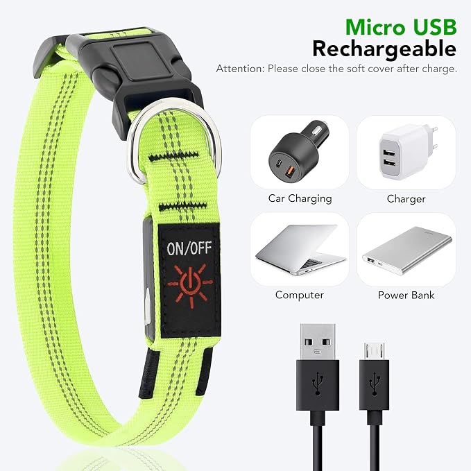 Weesiber Light Up Dog Collars - Rechargeable LED Collar - Reflective Adjustable Dog Lights for Night Walking (Green, Small) - Image 5