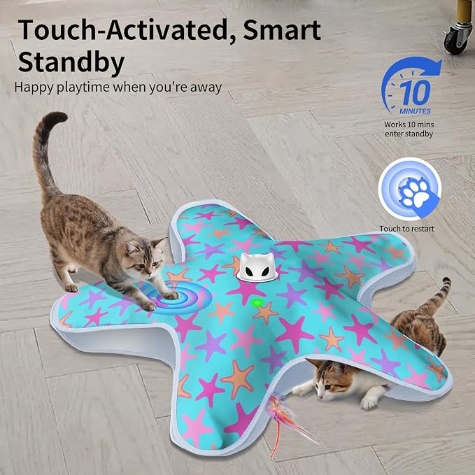 Interactive Cat Toys for Indoor Cats with Moving Concealed Feathers | Rechargeable Automatic Cat Toy, 3-Mode Touch Activated Kitten Toys, Hide and Seek Toy for Indoor Bored Adult Cats & Kittens - Image 2