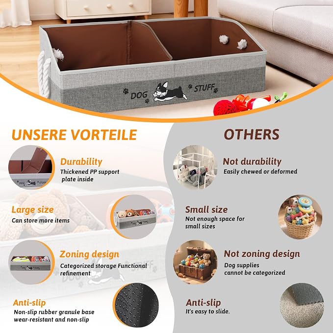 Large Dog Toy Basket with Handles, 28.5" Collapsible Multi-Purpose Hard Board Dog Toy box, Clothes, Cute for Living Room Area (Gray,Coffee) - Image 4