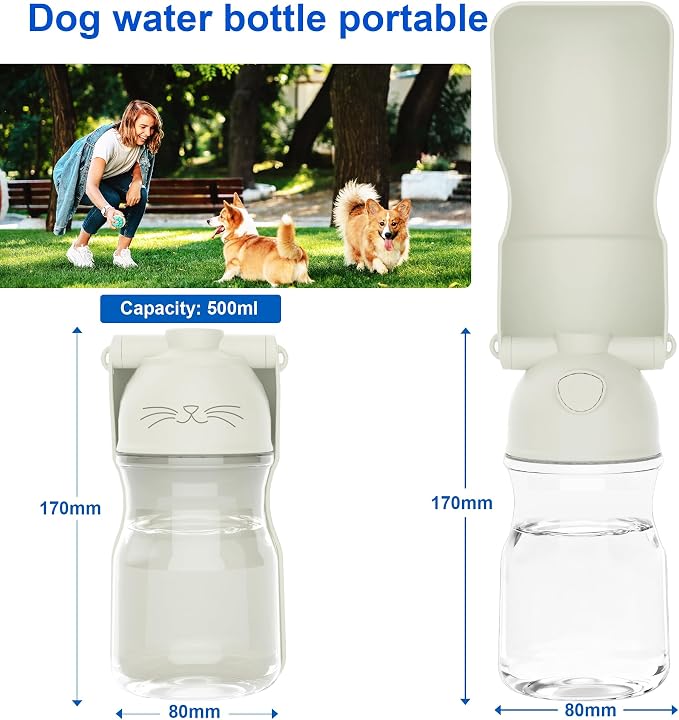 Amerisun Dog Water Bottle, 16.9 OZ Collapsible Leak-Proof Pet Water Bowl | Collapsible Water Bottle,Suitable for Dog, Cat, Puppy, Guinea Pig, Hamster & Bunny. Ideal for Walking, Hiking（A012B-White） - Image 2