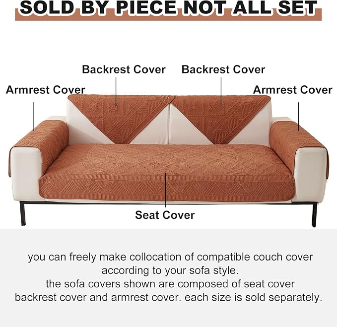 vctops Boho Cotton Quilted Sofa Couch Cover Washable Soft Non Slip Sectional Couch Covers Floral Embroidery Sofa Slipcover for Dogs, Children, Pets Furniture Protector (Orange,36"x82") - Image 2