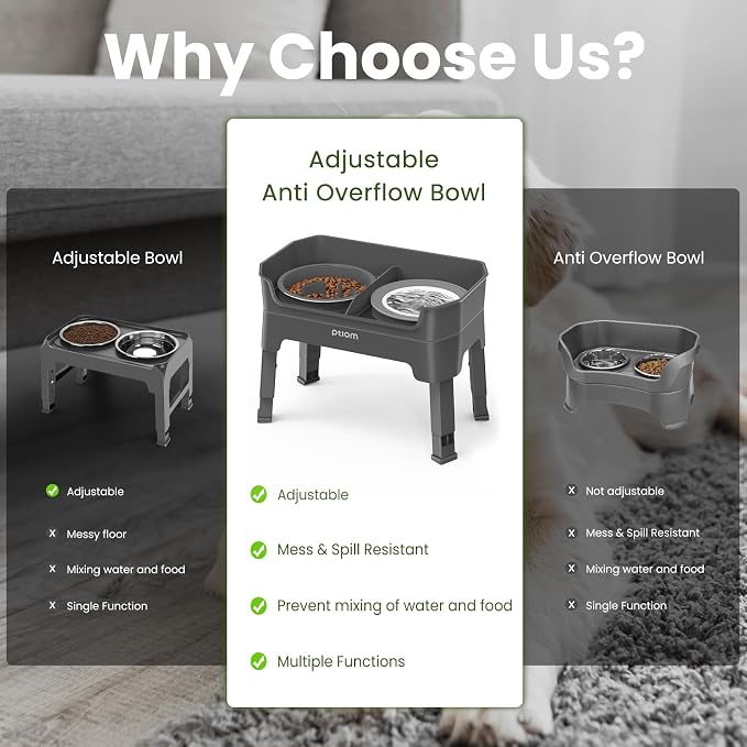 4-in-1 Elevated Slow Feeder Dog Bowls, 4 Height Adjustable Mess Proof Raised Dog Bowl Stand with No Spill Dog Water Bowl, Stainless Steel Dog Food Bowl & Slow Feeder for Large Medium Small Dogs Pets - Image 7