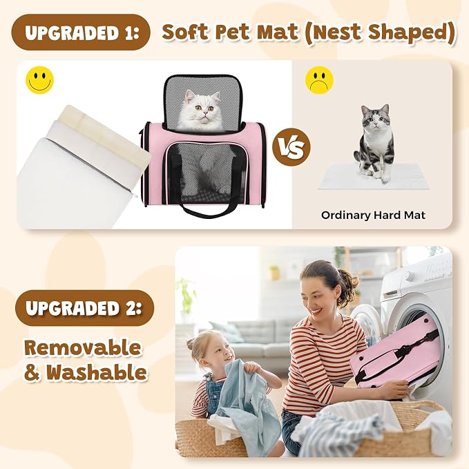 Cat Carrier Soft Up to 16 Lbs, Breathable Pet Travel Bag with Steel Frame | Lockable Zippers, Fits Small Dog, Kitten, Puppy,Rabbit,Medium Travel Carrying Case for Kennel Car Airline Transport，Pink - Image 5