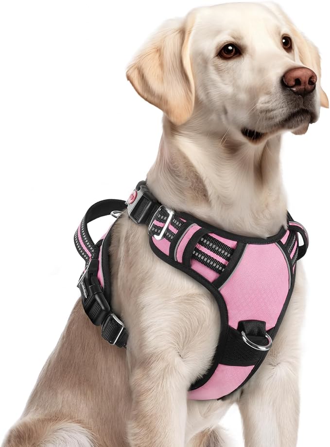 rabbitgoo Dog Harness for Large, No Pull 3 Buckles Easy On & Off | Soft Padded, Walking with Control Handle, Adjustable and Reflective, Light Pink, Large by rabbitgoo